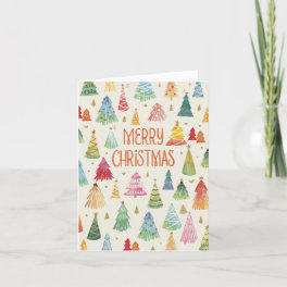 Watercolor Colorful Christmas Trees Folded Holiday Card