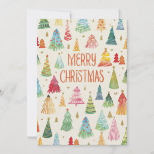 Watercolor Colorful Christmas Trees Holiday Card