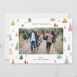 Watercolor Colorful Christmas Trees Holiday Card