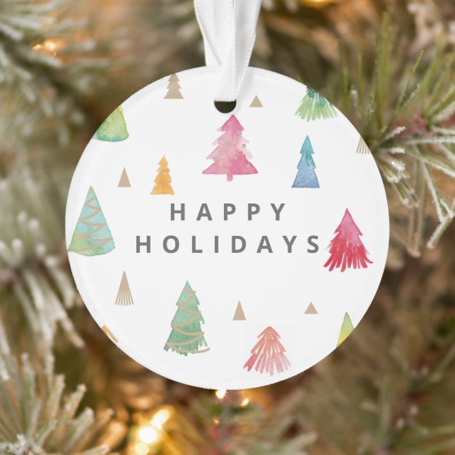 Watercolor Colorful Christmas Trees Ornament (Tree)