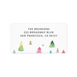 Watercolor Colorful Christmas Trees Return Address Label