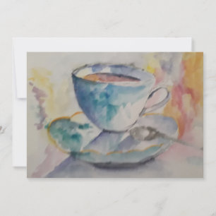 Watercolor colorful coffee mug with saucer invitation