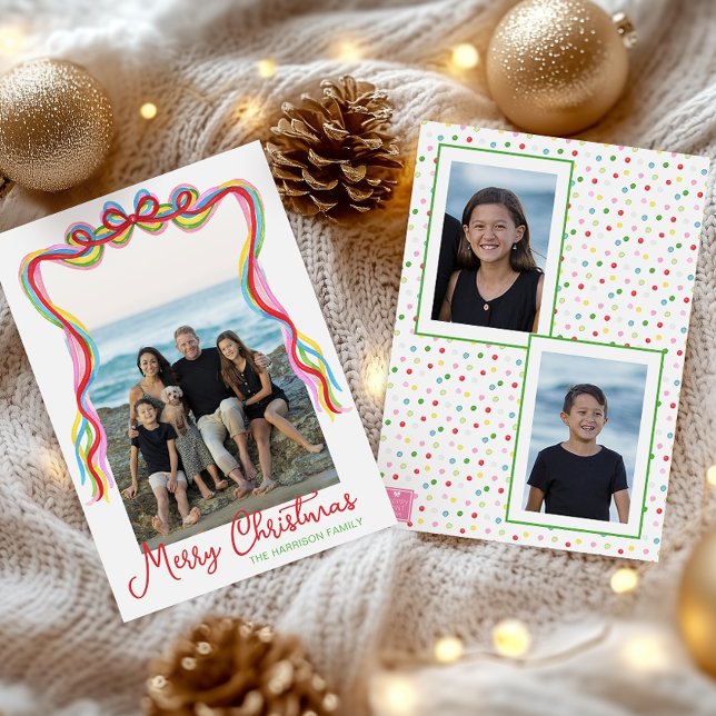 Watercolor Colorful Confetti Christmas Photo Holiday Card (Creator Uploaded)