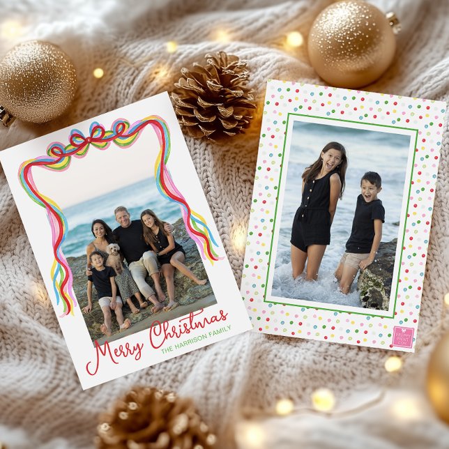 Watercolor Colorful Confetti Christmas Photo Holiday Card (Creator Uploaded)