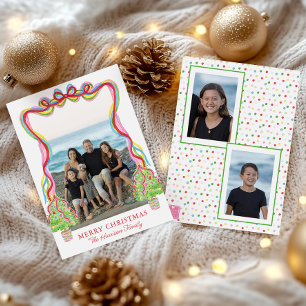 Watercolor Colorful Confetti Christmas Trees Photo Holiday Card