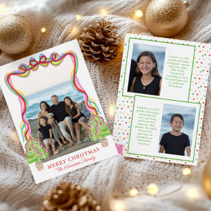 Watercolor Colorful Confetti Christmas Trees Photo Holiday Card