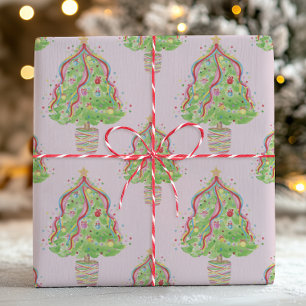 Watercolor Colorful Confetti Christmas Trees Wrapping Paper
