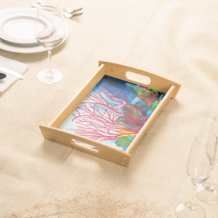 Watercolor colorful coral underwater art serving tray