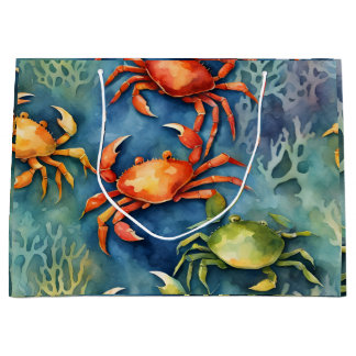 Watercolor Colorful Crabs & Sea Coral Coastal Large Gift Bag