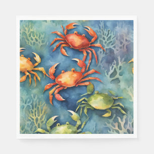 Watercolor Colorful Crabs & Sea Coral Coastal Napkins
