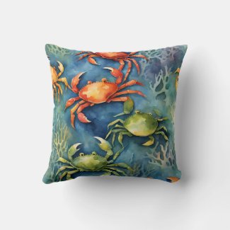 Watercolor Colorful Crabs & Sea Coral Coastal