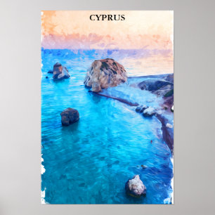Watercolor Colorful Cyprus Coastline Poster