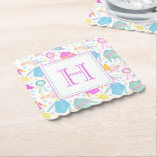 Watercolor Colorful Derby Jerseys & Hats Monogram Paper Coaster