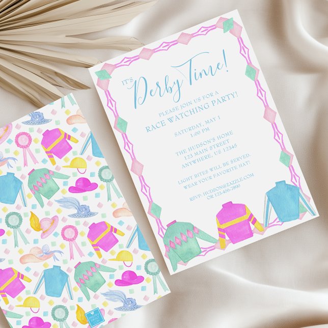 Watercolor Colorful Derby Jerseys & Hats Party Invitation (Creator Uploaded)