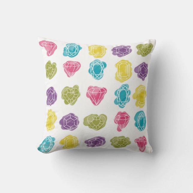 Watercolor Colorful Diamonds Pattern Pillow (Front)