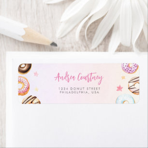 Watercolor Colorful Donuts 2nd Birthday Pink Name Label