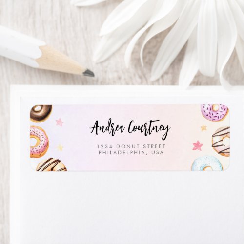 Watercolor Colorful Donuts First Birthday Label