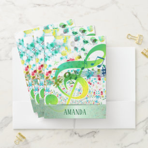 Watercolor Colorful Dots And Green Clef Pocket Folder