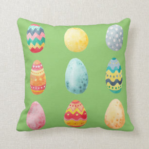 Watercolor Colorful Easter Egg Green Multicolor Throw Pillow