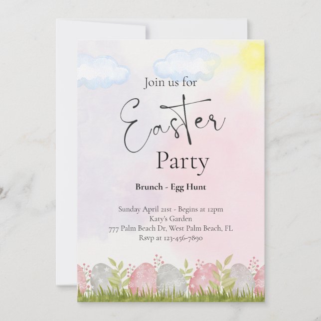 Watercolor Colorful Easter Party Invitation (Front)