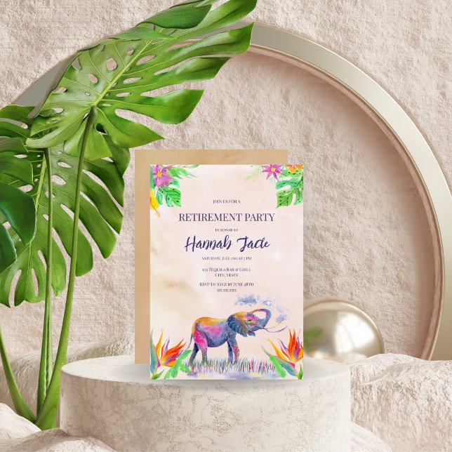 Watercolor Colorful Elephant Retirement Party Invitation (Creator Uploaded)