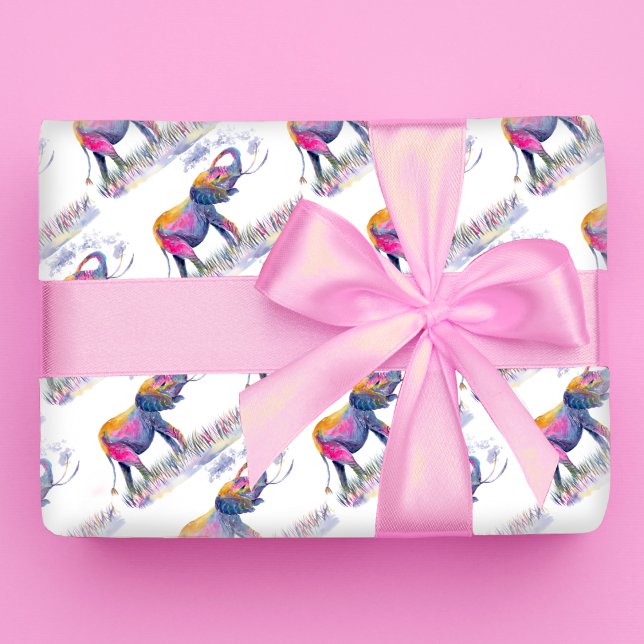 Watercolor Colorful Elephants Wrapping Paper (Creator Uploaded)