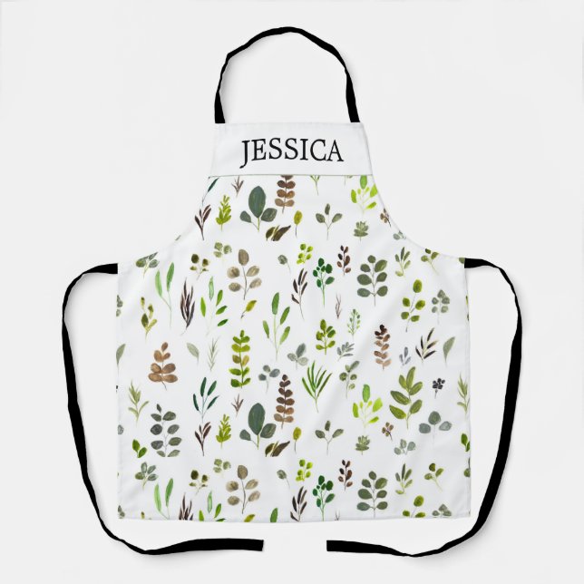 Watercolor Colorful Eucalyptus Leaves Pattern Apron (Front)