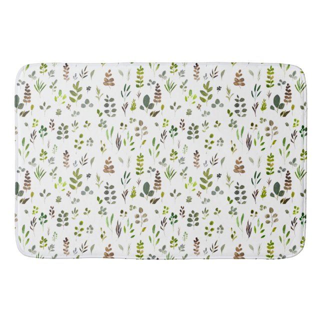 Watercolor Colorful Eucalyptus Leaves Pattern Bath Mat (Front)
