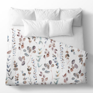 Watercolor Colorful Eucalyptus Leaves Pattern Duvet Cover