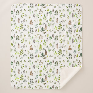 Watercolor Colorful Eucalyptus Leaves Pattern Sherpa Blanket
