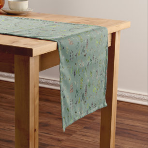 Watercolor Colorful Eucalyptus Leaves Pattern Short Table Runner