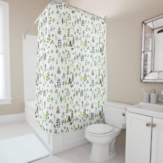 Watercolor Colorful Eucalyptus Leaves Pattern Shower Curtain