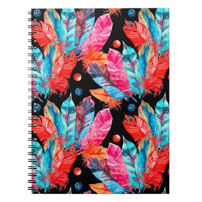 Watercolor colorful feathers pattern notebook (Front)