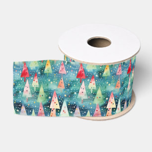 Watercolor Colorful Festive Rainbow Christmas Tree Grosgrain Ribbon