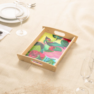 Watercolor colorful floral flowers in jar art serving tray