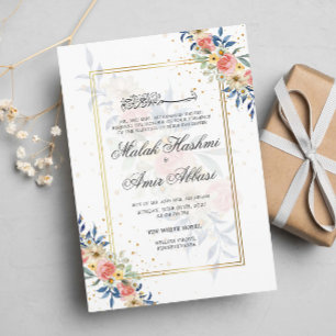 watercolor Colorful floral frame muslim wedding Invitation
