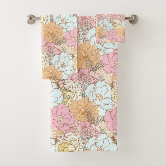 Watercolor Colorful floral pattern Bath Towel Set (Insitu)