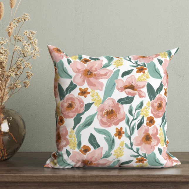 Watercolor Colorful Floral Throw Pillow (Creator Uploaded)