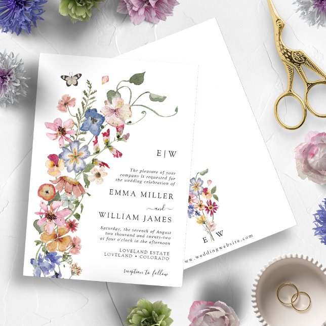 Watercolor Colorful Floral Wedding Invitation (Watercolor Colorful Wildflower Wedding Invitation by Painted Paperie)