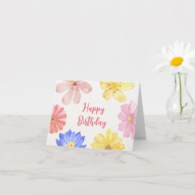 Watercolor colorful flowers card (Small Plant)