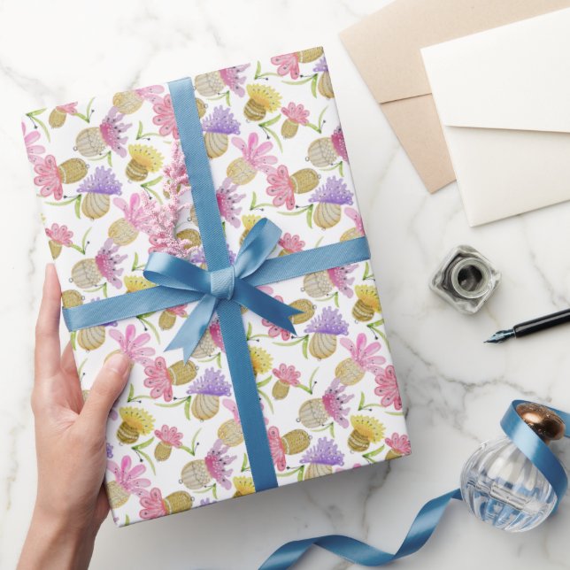 Watercolor Colorful Flowers Hand Painted Wrapping Paper (Gifting)