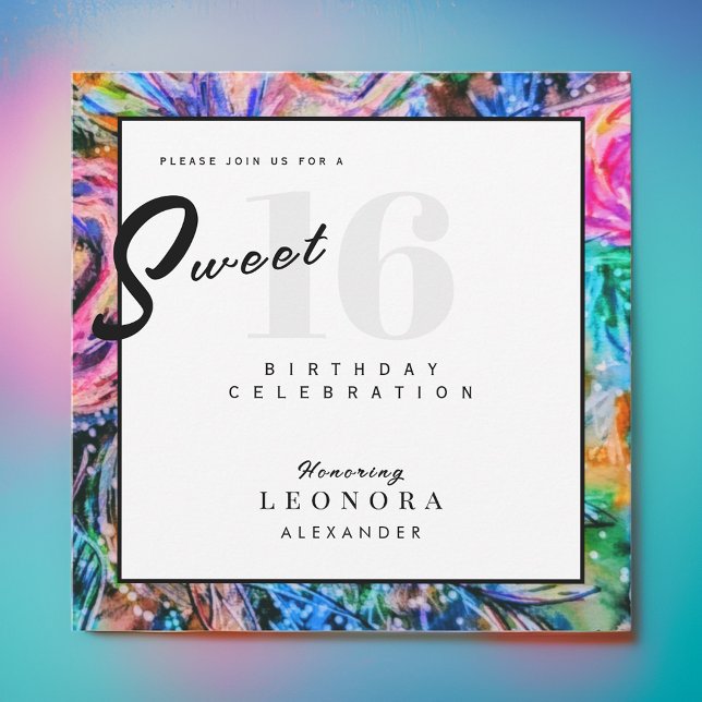 Watercolor Colorful Flowers Sweet Sixteen 16 Invitation (Creator Uploaded)