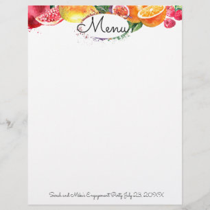 Watercolor colorful fruit party menu letterhead