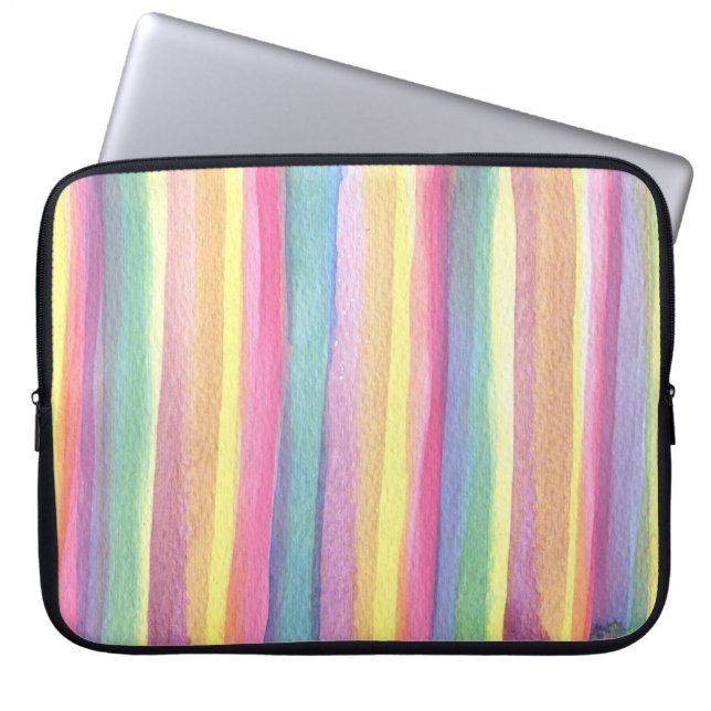 Watercolor Colorful Geometric Stripes Laptop Sleeve (Front)