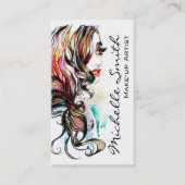 Watercolor colorful hairstyling wavy hair makeup business card (Front)