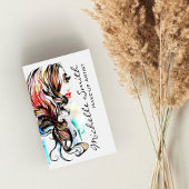 Watercolor colorful hairstyling wavy hair makeup business card