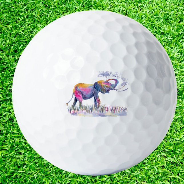 Watercolor Colorful Happy Elephant Golf Balls (Creator Uploaded)