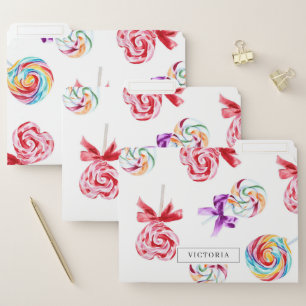 Watercolor Colorful Heart and Rainbow Lollipops File Folder