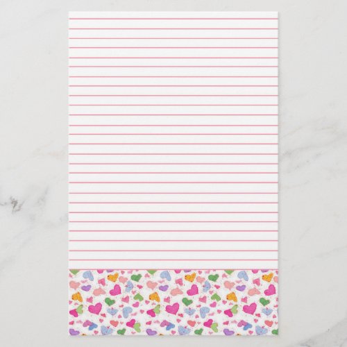 Watercolor Colorful Hearts Pink Pastel Lined Stationery