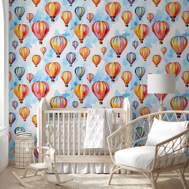 Watercolor Colorful Hot Air Balloons Wallpaper (Kids)